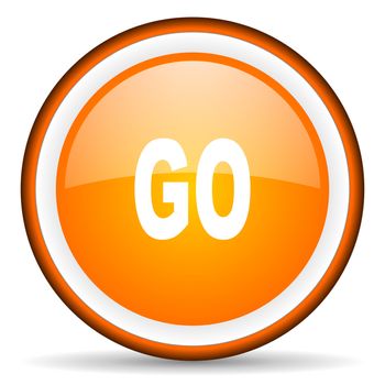 go orange glossy circle icon on white background