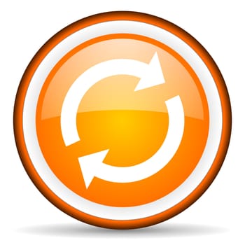 reload orange glossy circle icon on white background