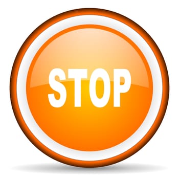 stop orange glossy circle icon on white background