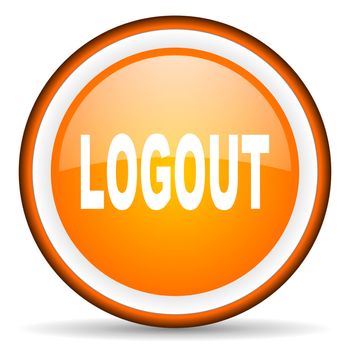 logout orange glossy circle icon on white background