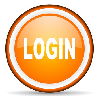 login orange glossy circle icon on white background