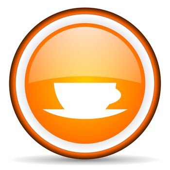 coffee cup orange glossy circle icon on white background