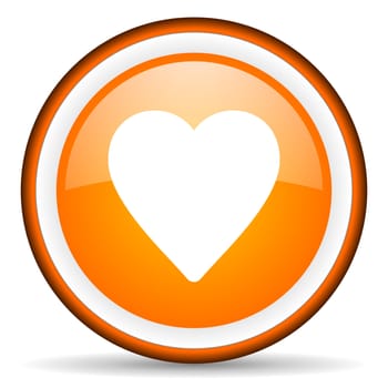 heart orange glossy circle icon on white background