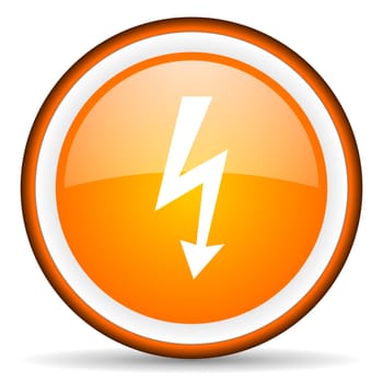 lightning orange glossy circle icon on white background