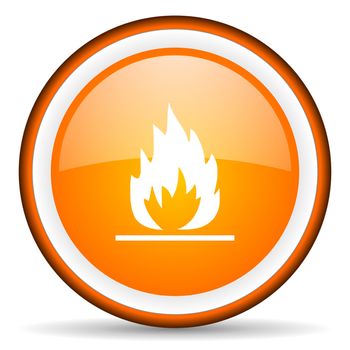 flames orange glossy circle icon on white background