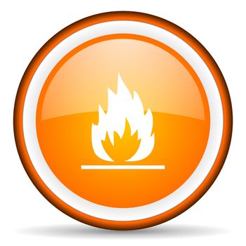 flames orange glossy circle icon on white background