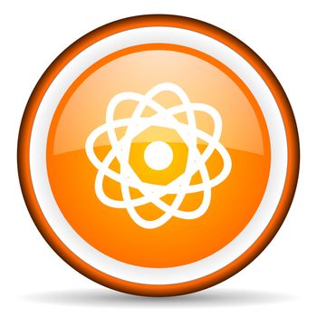 atom orange glossy circle icon on white background