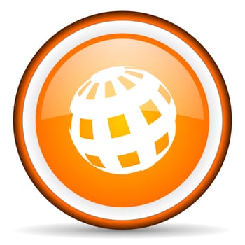 earth orange glossy circle icon on white background