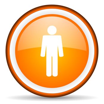 man orange glossy circle icon on white background