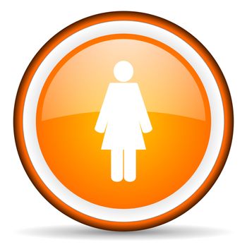 woman orange glossy circle icon on white background