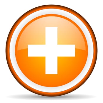 emergency orange glossy circle icon on white background