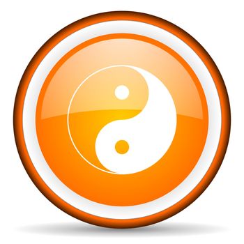 ying yang orange glossy circle icon on white background