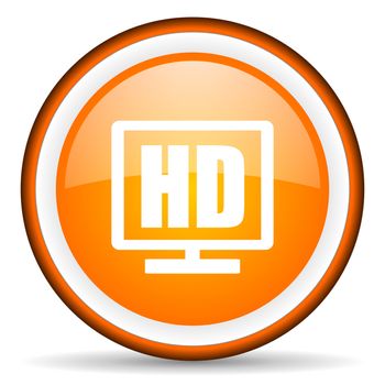 hd display orange glossy circle icon on white background