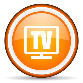 tv orange glossy circle icon on white background
