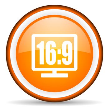 16 9 display orange glossy circle icon on white background