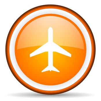 airplane orange glossy circle icon on white background