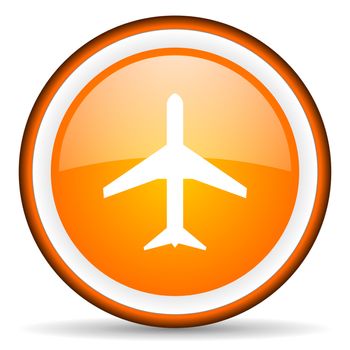 airplane orange glossy circle icon on white background