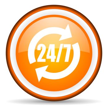 24/7 service orange glossy circle icon on white background