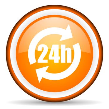 24h orange glossy circle icon on white background