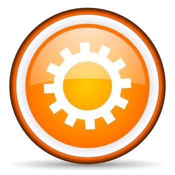 gears orange glossy circle icon on white background