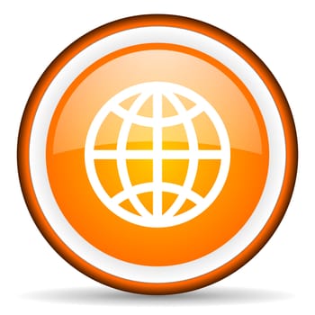 earth orange glossy circle icon on white background