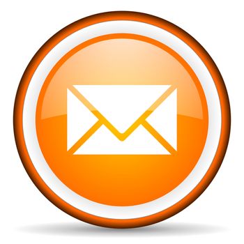 mail orange glossy circle icon on white background