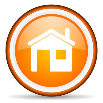 home orange glossy circle icon on white background