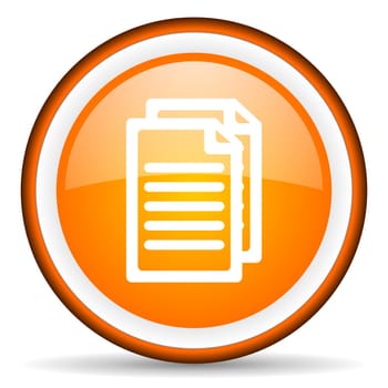 document orange glossy circle icon on white background