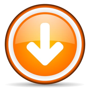 arrow down orange glossy circle icon on white background