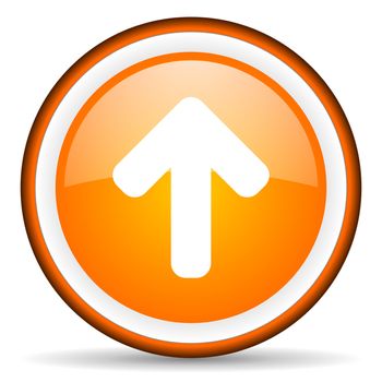 arrow up orange glossy circle icon on white background