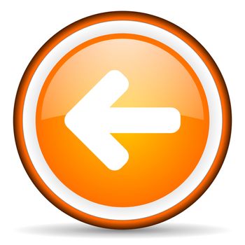 arrow left orange glossy circle icon on white background