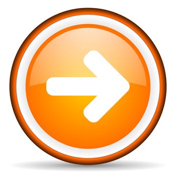 arrow right orange glossy circle icon on white background