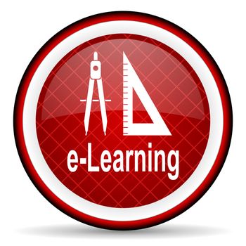 e-learning red glossy icon on white background