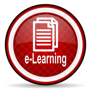 e-learning red glossy icon on white background