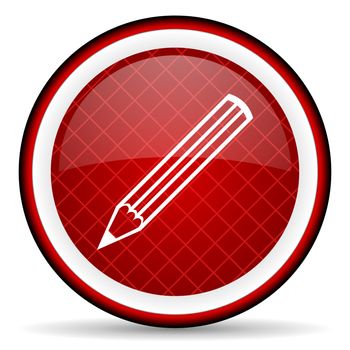 pencil red glossy icon on white background