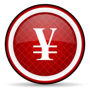 yen red glossy icon on white background