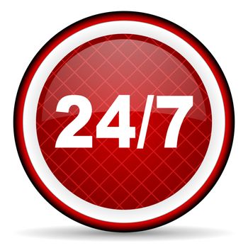 24/7 red glossy icon on white background