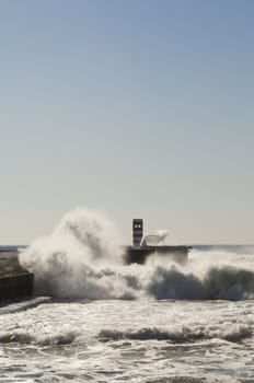 Rough sea in the jetty of Felgueiras, Douro river mouth, Porto, Portugal