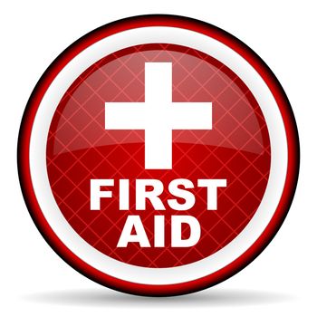first aid red glossy icon on white background