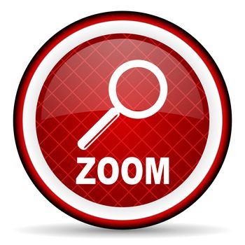 zoom red glossy icon on white background