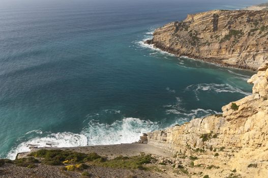 Detail of the sandstone cliffs of the southern portuguese coastline, Comporta, Portugal