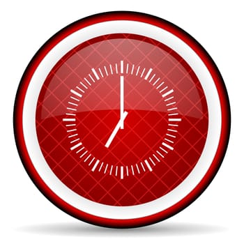 clock red glossy icon on white background