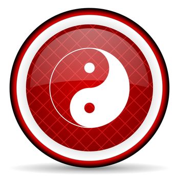 ying yang red glossy icon on white background