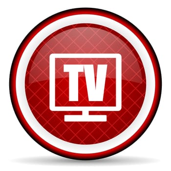 tv red glossy icon on white background