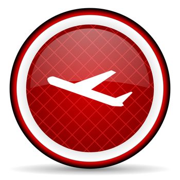 airplane red glossy icon on white background