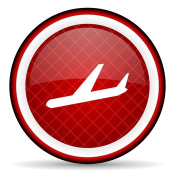 airplane red glossy icon on white background