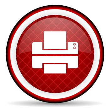 printer red glossy icon on white background