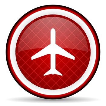 airplane red glossy icon on white background