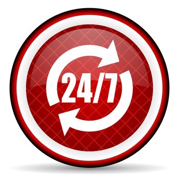 24/7 service red glossy icon on white background