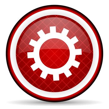 gears red glossy icon on white background
